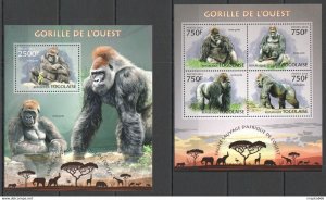 2013 Togo Wild Fauna Wild Animals Gorillas West Africa Kb+Bl ** Tg608