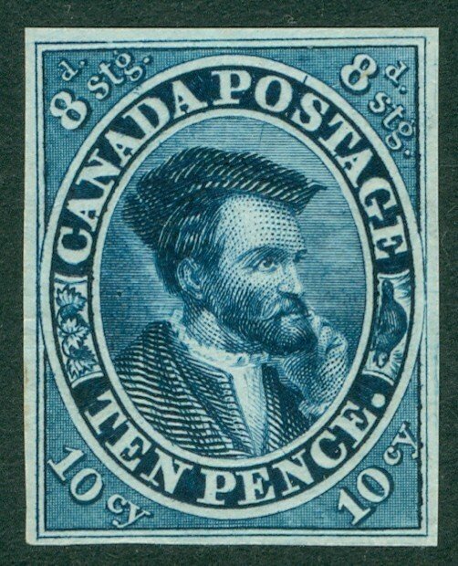 Canada 1854. 10d blue 'Jacques Carter' imperforate plate proof on India paper...