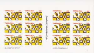 TANZANIA 1986 WORLD CHESS-ROTARY 2 MINI-SHEETLETS IMPERFORATED  MAJOR ERROR MNH