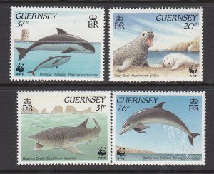 Guernsey - 1990 Marine Life,   Set of 4,  NHM