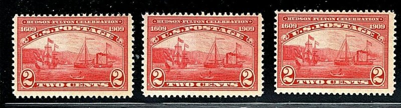 [CG]   Three US #372 MNH 1909 Hudson-Fulton Stamps...FREE SHIPPING! 