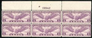 US C12 Airmail VF - XF NH Wide Top PB of 6 - Immaculate Gum