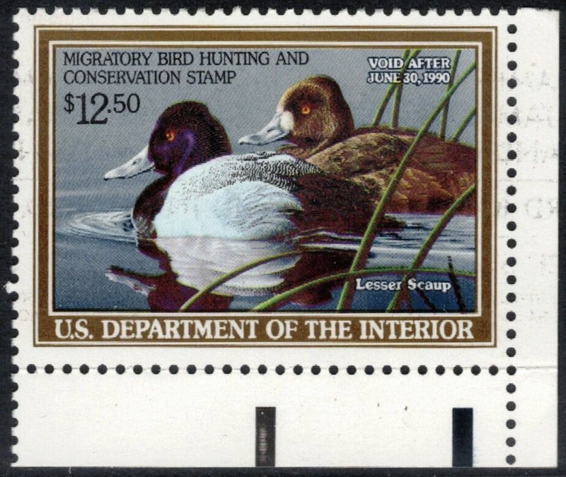 US 1989 $12.50 Lesser Scaup; Scott RW56; MNH