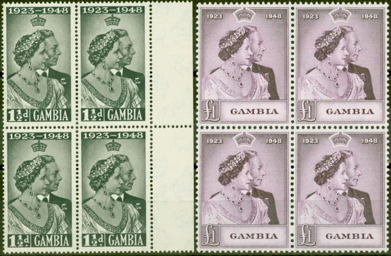 Gambia 1948 RSW set of 2 SG164-165 in V.F MNH Blocks of 4