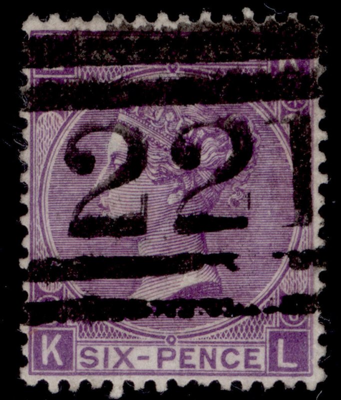 GB QV SG106, 6d purple plate 6, USED. Cat £200. KL