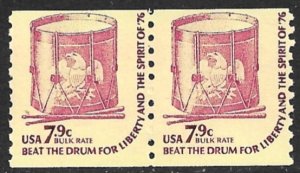 USA 1975-9 7.9c DRUM  Amercana Series Dull Gum Coil Pair Sc 1615 MNH