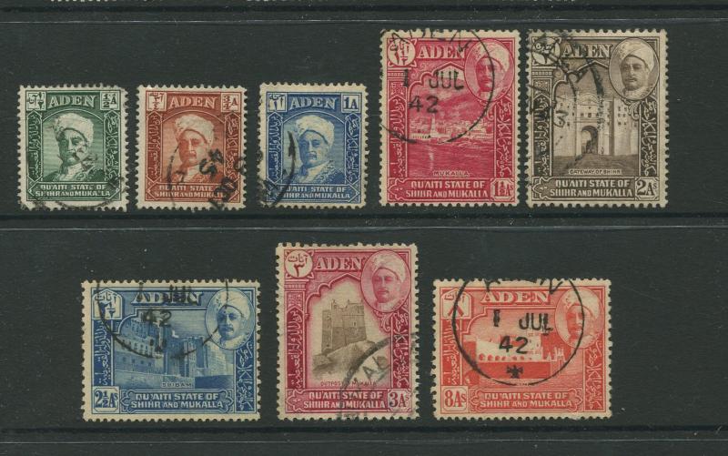 STAMP STATION PERTH Shihr & Mukalla #1-8  Definitive Issue 1942 Used  CV$7.00