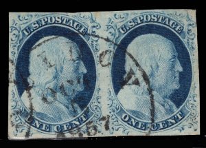 MOMEN: US STAMPS #9 IMPERF PAIR USED LOT #87411*