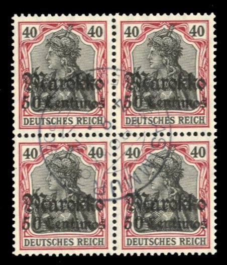 German Colonies, German Offices in Morocco #51 Cat$21, 1911 50c on 40pf, bloc...