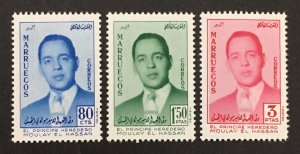 Morocco Northern Zone 1957 #18-20, Prince Moulay El Hassan, MNH.