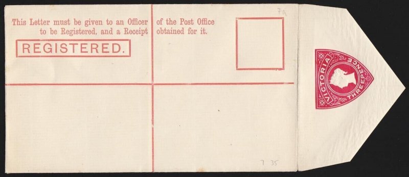 VICTORIA Registered Envelope: 1891 QV Shield 3d carmine size a, horiz laid paper