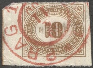 AUSTRIA 1899 Postage Due Sc J16  10h Imperf Used VF Scarce Red Prag cancel