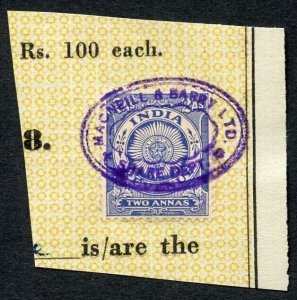 India KGV 2a Revenue Stamp on piece