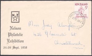 NEW ZEALAND 1958 Nelson Stamp Exhibition cover & cds........................L304