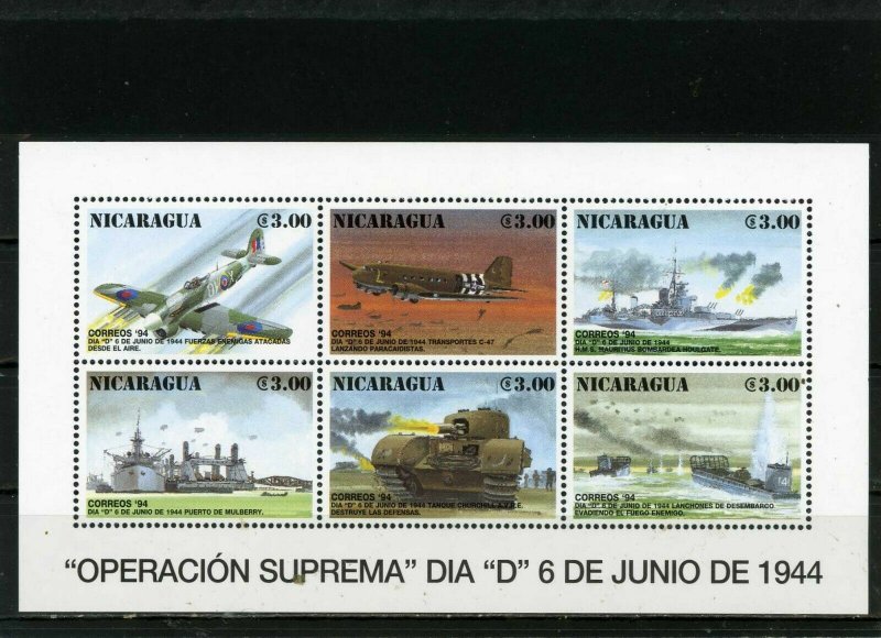 NICARAGUA 1994 MILITARY AVIATION & SHIPS SHEET OF 6 STAMPS MNH  