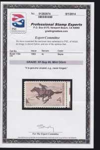 US 1154 4c Pony Express w/PSE Cert 95 XF-S OG NH SMQ $25