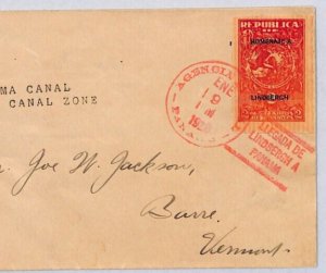 PANAMA Air Mail *LINDBERGH ARRIVAL* Balboa 1928 Cover USA Vermont {samwells}ZN33