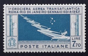 1930 Italy Airmail 7.70 lire airmail Sky Blue and Grey Certificate Sassone 25