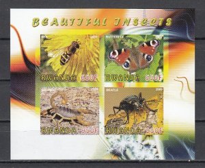 Rwanda, 2009 Cinderella issue. Butterfly, Bee & Insects, IMPERF sheet.