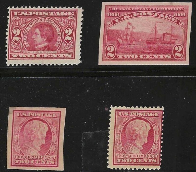 4 1909 2c reds (ALASKA, HUDSON, LINCOLN) 370, 373,367,368) MINT NY/N $77
