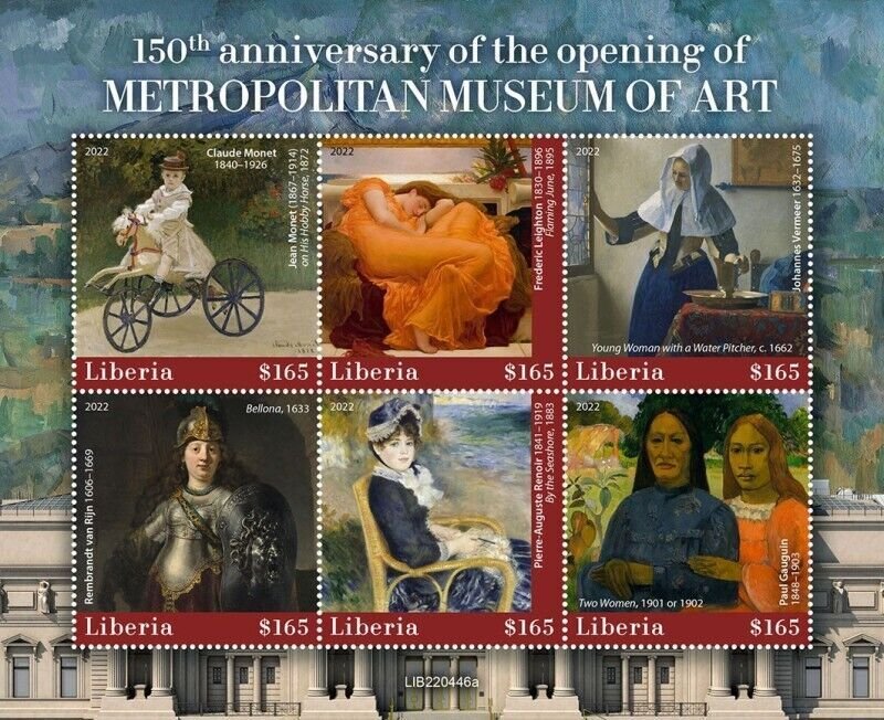 Liberia - 2022 Metropolitan Museum of Art - 6 Stamp Sheet - LIB220446a