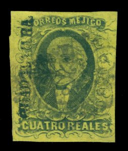 MEXICO 1861 HIDALGO 4r blk,yellow  Guadalajara dist. Sc# 9 used VF sch 411 cxl