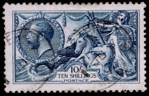 SG411, 10s deep blue (greyish shade), FINE USED. Cat £1000. DE LA RUE