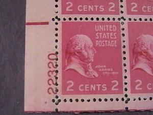 U.S.# 806-MINT/NEVER HINGED---LL- PLATE # BLOCK 4-PREXIE SERIES-1938(#a)