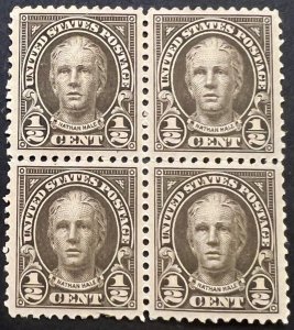 Scott#: 551 - Nathan Hale ½¢ 1925 BEP Block of Four MOG F/VF - Lot 10