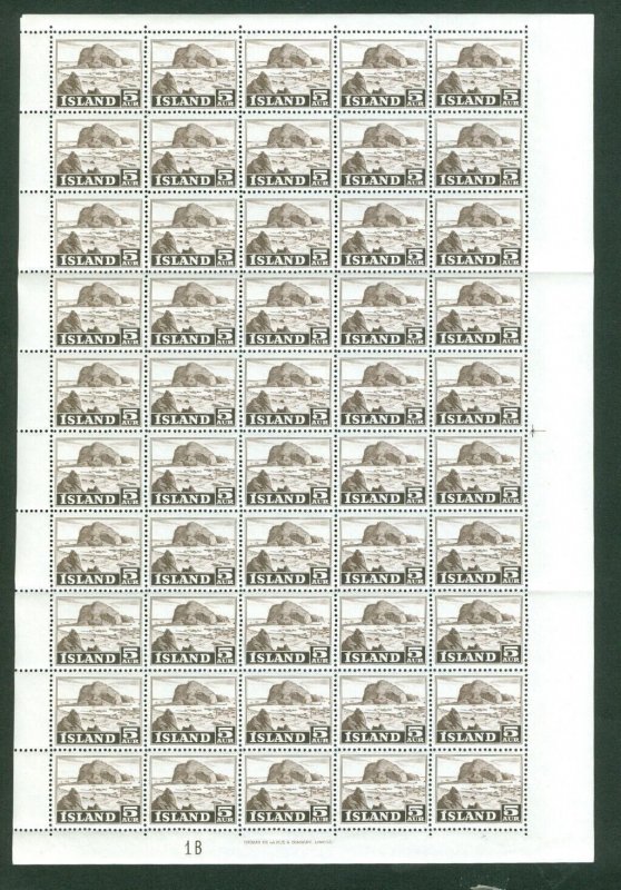 Iceland.  Full Sheet Folded.  Mnh 1954  5 Aur. Occupational Activities 