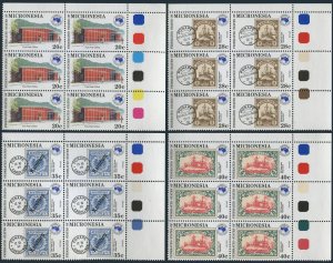 Micronesia 21,C4-C6 plate bl,MNH.Mi 24-27. AUSIREX-1984.Truk Post Office,Ships.