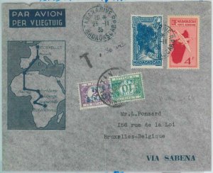 81141 - MADAGASCAR - POSTAL HISTORY - FIRST Flight COVER  to BELGIUM - TAXED!!