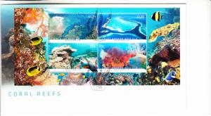 Australia 2013 FDC Scott #3977c Souvenir sheet of 4 Coral Reefs