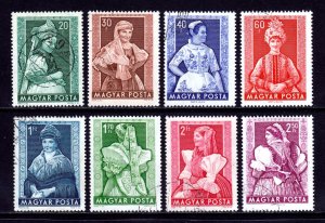 HUNGARY — SCOTT 1062-1069 — 1953 PROVINCIAL COSTUMES SET — USED — SCV $16