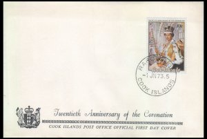 COOK ISLANDS - 1973 20th ANNIVERSARY OF THE CORONATION QEII - FDC