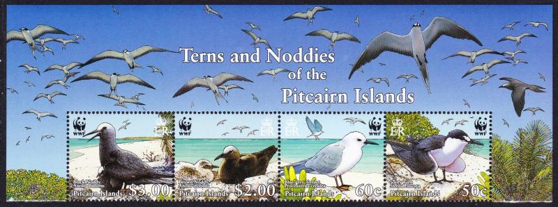 Pitcairn WWF Seabirds Wide Top Strip of 4v with names SG#724-727 MI#717-720