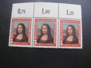 GERMANY 1952 MNH SC 697 MONA LISA STRIP XF  (114)