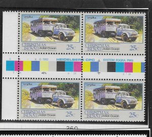 Christmas Island #260 25c Long Bus  (MNH) gutter block of 4