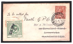 GB Wales Mon NEATH BRECON RAILWAY Rare *3d* Letter Stamp 1920 KGV Cover R56c 