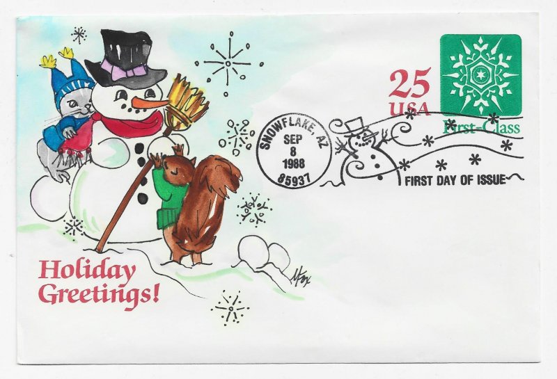 US U613 25c Christmas Snowflake Postal Stationary FDC Fox HD/HP Cachet ECV$75.00