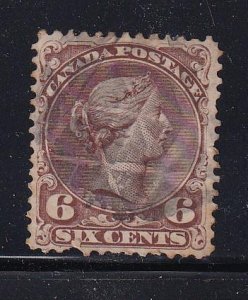 CANADA # 27 6cts LARGE QUEEN FANCY CORK CANCEL CAT VALUE $200