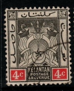 MALAYA KELANTAN SG17 1922 4c BLACK & RED FINE USED