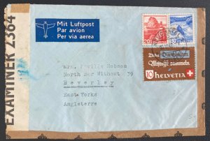 1942 Neuchatel Switzerland Airmail Special Censored Cover To Beverly England