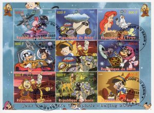 Benin 2008 DISNEY CHARACTERS Pinocchio/Mickey Mouse/Bambi/SPACE Shlt (9) CTO