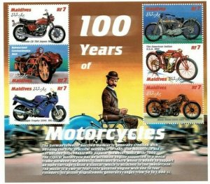 Maldives MNH S/S 100 Years Of Motorcycles Brown 6 Stamps