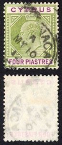 Cyprus SG66 4pi Olive-green and purple Wmk Mult CA Cat 21 pounds