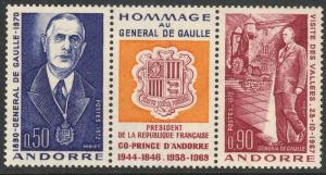 ANDORRA-FRENCH 218a, HOMAGE TO GENERAL DE GAULLE, TRIPTYCH. MINT, NH. (227)