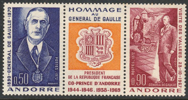 ANDORRA-FRENCH 218a, HOMAGE TO GENERAL DE GAULLE, TRIPTYCH. MINT, NH. (227)