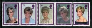 GREAT BRITAIN 1795a MNH STRIP/5 SCV $3.50 BIN $2.00 PRINCESS DIANA