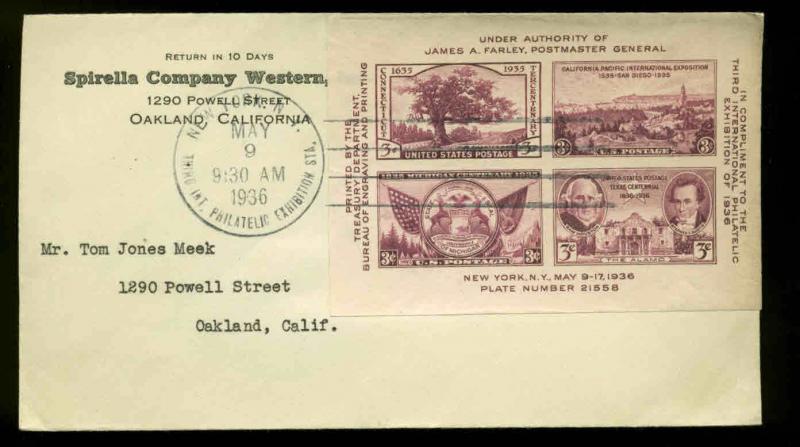 778 TIPEX S/S FDC NEW YORK, NY  ON SPIRELLA COMPANY WESTERN CORNER CARD